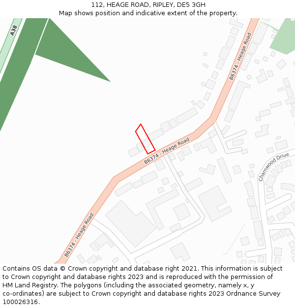 112, HEAGE ROAD, RIPLEY, DE5 3GH: Location map and indicative extent of plot