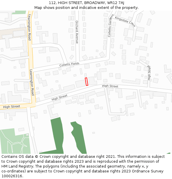 112, HIGH STREET, BROADWAY, WR12 7AJ: Location map and indicative extent of plot