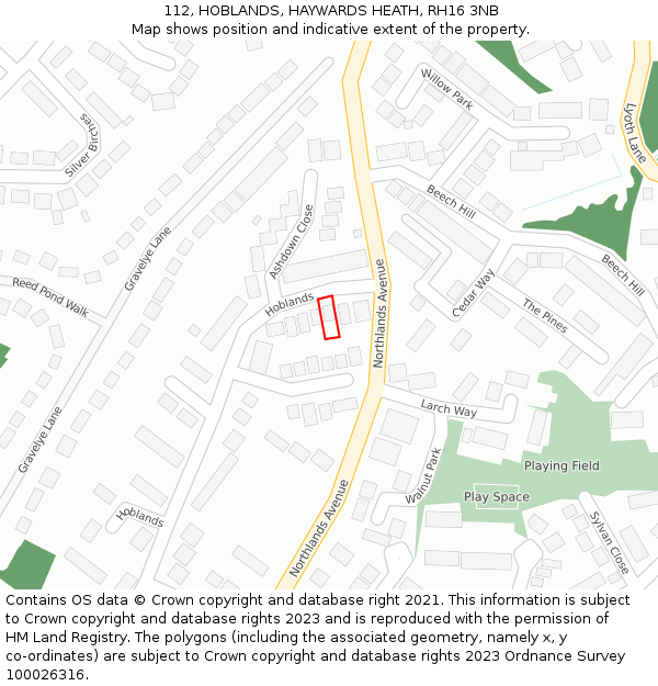 112, HOBLANDS, HAYWARDS HEATH, RH16 3NB: Location map and indicative extent of plot