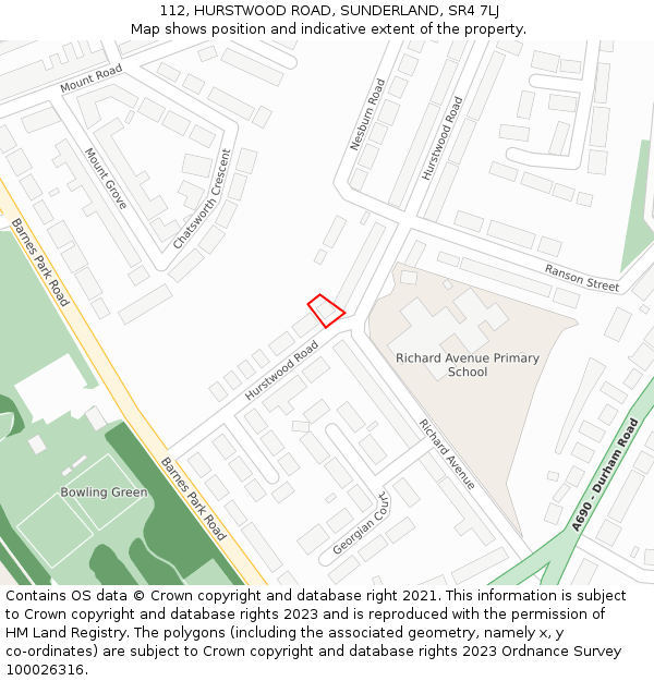 112, HURSTWOOD ROAD, SUNDERLAND, SR4 7LJ: Location map and indicative extent of plot