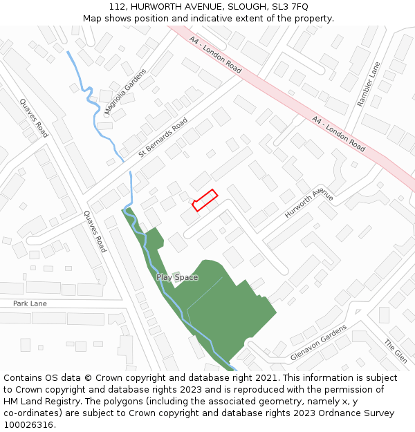 112, HURWORTH AVENUE, SLOUGH, SL3 7FQ: Location map and indicative extent of plot