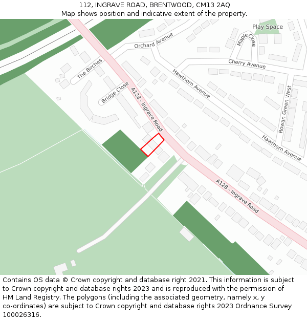 112, INGRAVE ROAD, BRENTWOOD, CM13 2AQ: Location map and indicative extent of plot
