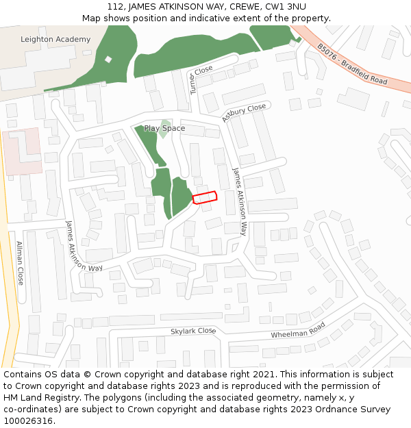 112, JAMES ATKINSON WAY, CREWE, CW1 3NU: Location map and indicative extent of plot