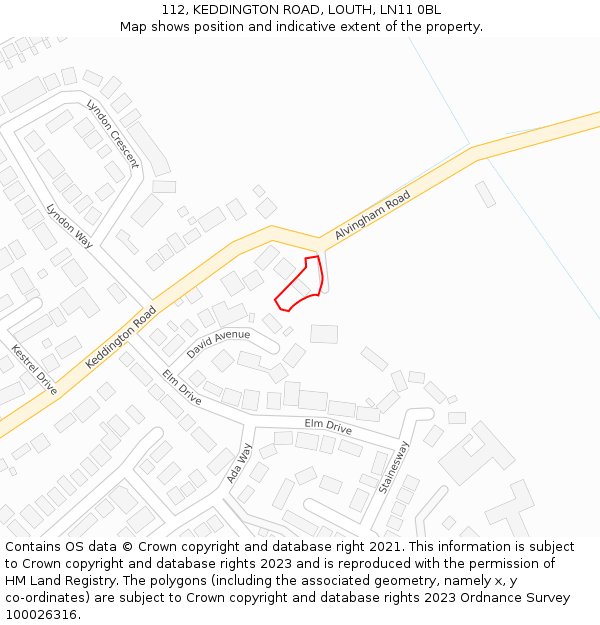 112, KEDDINGTON ROAD, LOUTH, LN11 0BL: Location map and indicative extent of plot