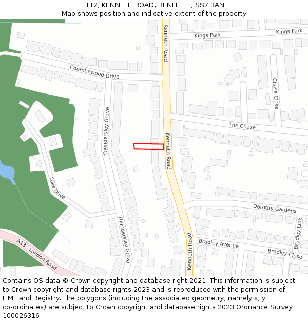 112, KENNETH ROAD, BENFLEET, SS7 3AN: Location map and indicative extent of plot