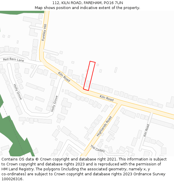 112, KILN ROAD, FAREHAM, PO16 7UN: Location map and indicative extent of plot