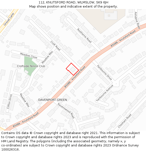 112, KNUTSFORD ROAD, WILMSLOW, SK9 6JH: Location map and indicative extent of plot