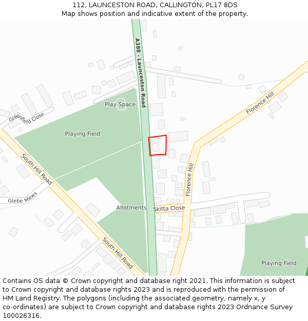 112, LAUNCESTON ROAD, CALLINGTON, PL17 8DS: Location map and indicative extent of plot