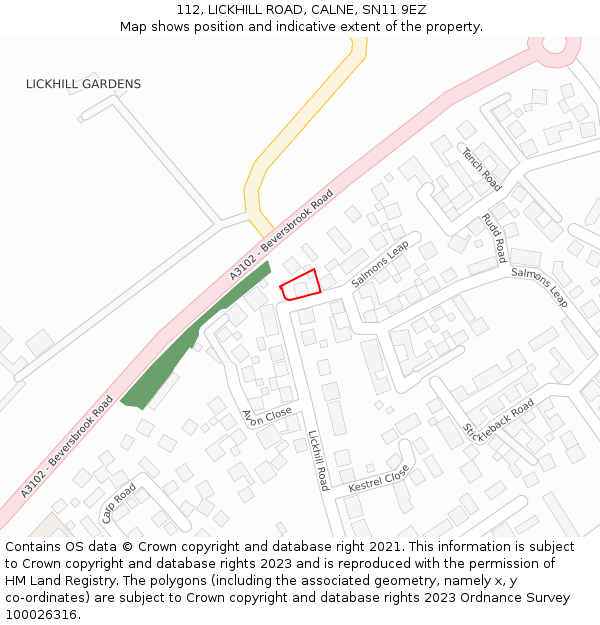 112, LICKHILL ROAD, CALNE, SN11 9EZ: Location map and indicative extent of plot