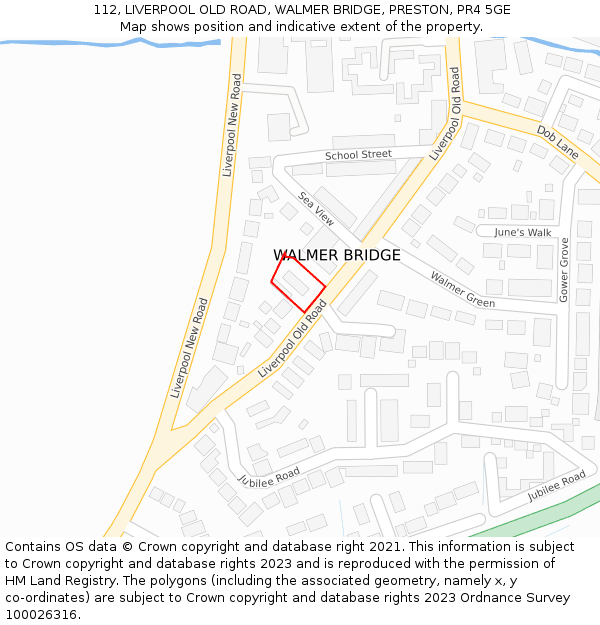 112, LIVERPOOL OLD ROAD, WALMER BRIDGE, PRESTON, PR4 5GE: Location map and indicative extent of plot