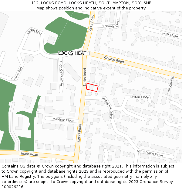 112, LOCKS ROAD, LOCKS HEATH, SOUTHAMPTON, SO31 6NR: Location map and indicative extent of plot