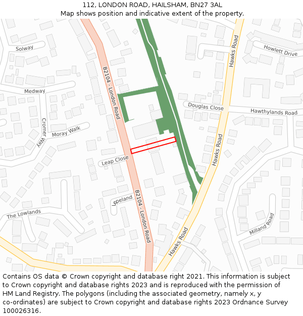 112, LONDON ROAD, HAILSHAM, BN27 3AL: Location map and indicative extent of plot