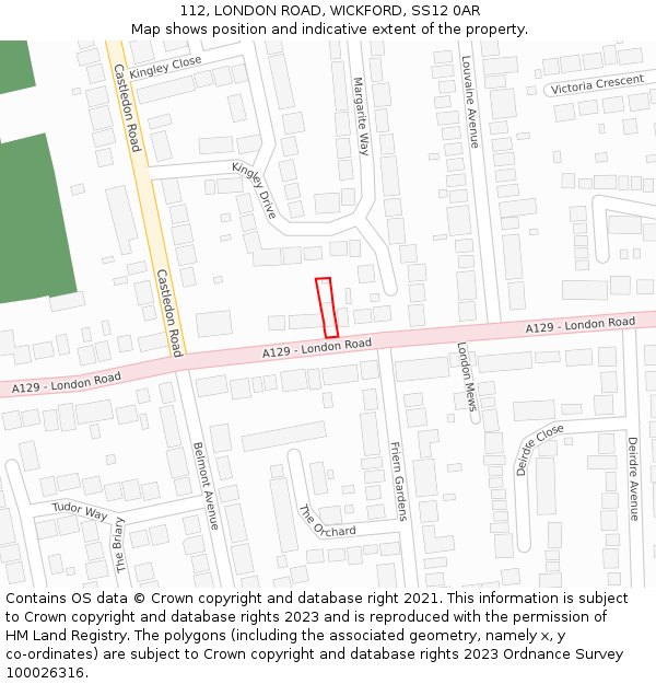 112, LONDON ROAD, WICKFORD, SS12 0AR: Location map and indicative extent of plot