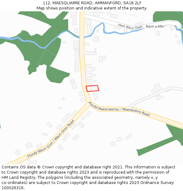 112, MAESQUARRE ROAD, AMMANFORD, SA18 2LF: Location map and indicative extent of plot