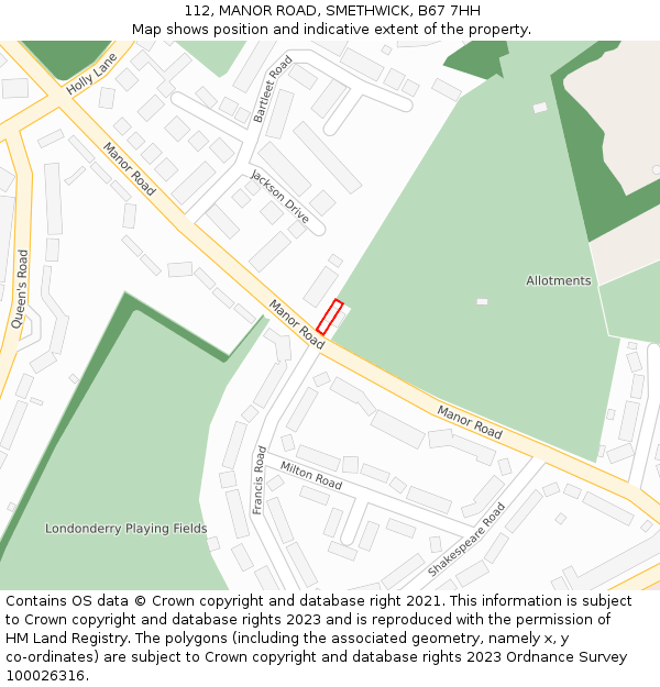 112, MANOR ROAD, SMETHWICK, B67 7HH: Location map and indicative extent of plot