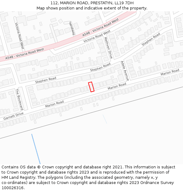 112, MARION ROAD, PRESTATYN, LL19 7DH: Location map and indicative extent of plot