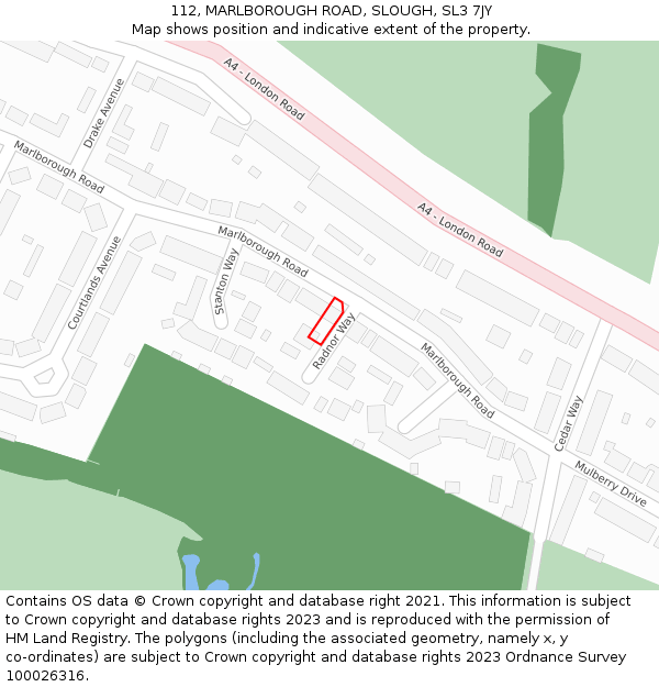 112, MARLBOROUGH ROAD, SLOUGH, SL3 7JY: Location map and indicative extent of plot