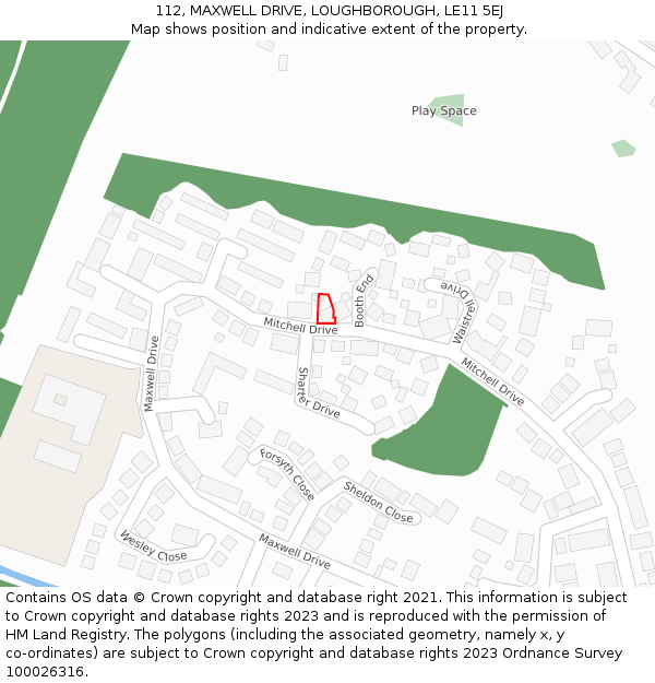 112, MAXWELL DRIVE, LOUGHBOROUGH, LE11 5EJ: Location map and indicative extent of plot