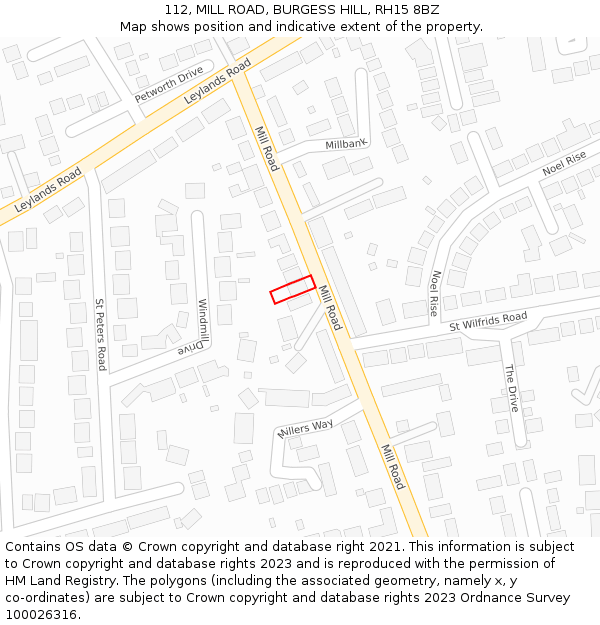 112, MILL ROAD, BURGESS HILL, RH15 8BZ: Location map and indicative extent of plot