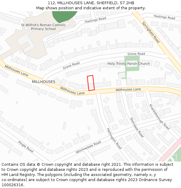 112, MILLHOUSES LANE, SHEFFIELD, S7 2HB: Location map and indicative extent of plot