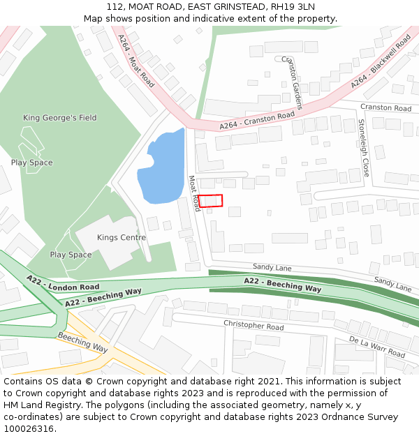 112, MOAT ROAD, EAST GRINSTEAD, RH19 3LN: Location map and indicative extent of plot