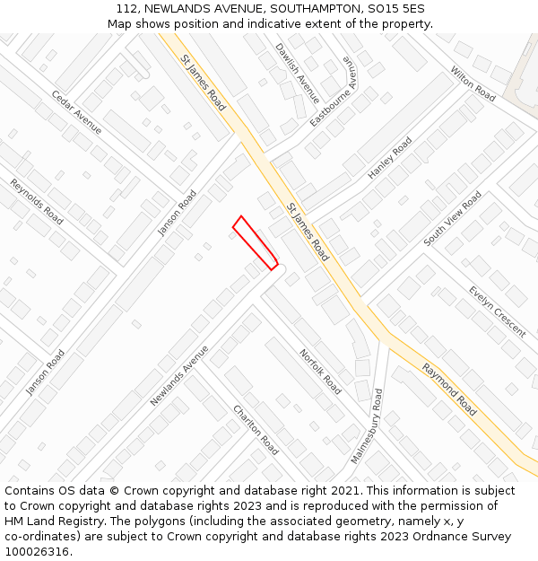 112, NEWLANDS AVENUE, SOUTHAMPTON, SO15 5ES: Location map and indicative extent of plot