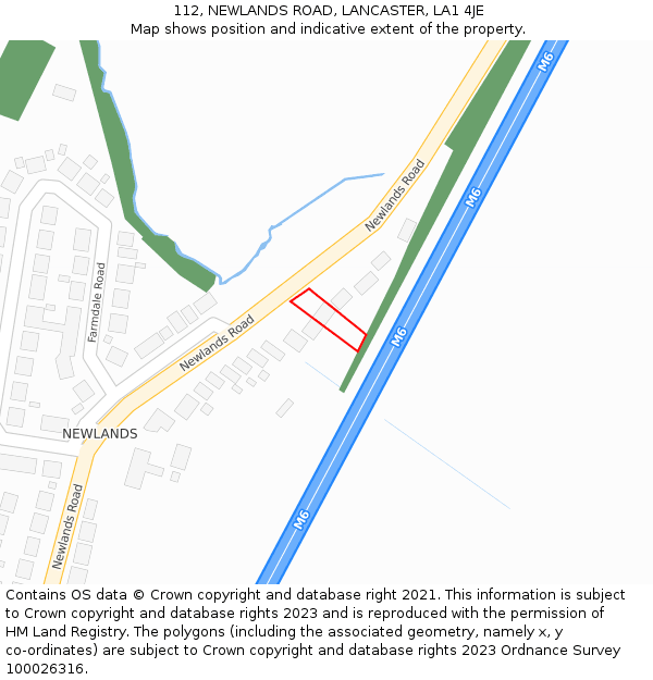 112, NEWLANDS ROAD, LANCASTER, LA1 4JE: Location map and indicative extent of plot