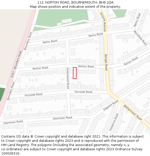112, NORTON ROAD, BOURNEMOUTH, BH9 2QA: Location map and indicative extent of plot