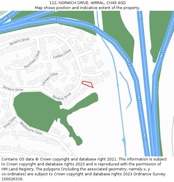 112, NORWICH DRIVE, WIRRAL, CH49 4GD: Location map and indicative extent of plot