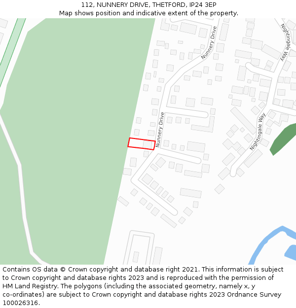 112, NUNNERY DRIVE, THETFORD, IP24 3EP: Location map and indicative extent of plot