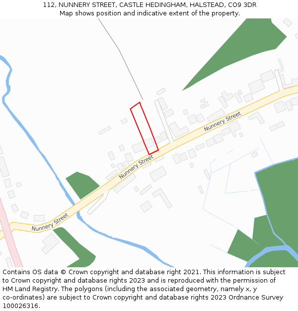 112, NUNNERY STREET, CASTLE HEDINGHAM, HALSTEAD, CO9 3DR: Location map and indicative extent of plot