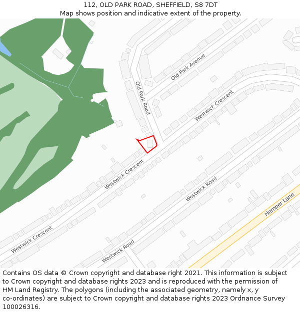 112, OLD PARK ROAD, SHEFFIELD, S8 7DT: Location map and indicative extent of plot
