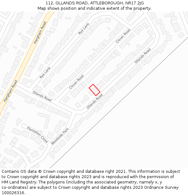 112, OLLANDS ROAD, ATTLEBOROUGH, NR17 2JG: Location map and indicative extent of plot