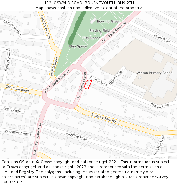 112, OSWALD ROAD, BOURNEMOUTH, BH9 2TH: Location map and indicative extent of plot
