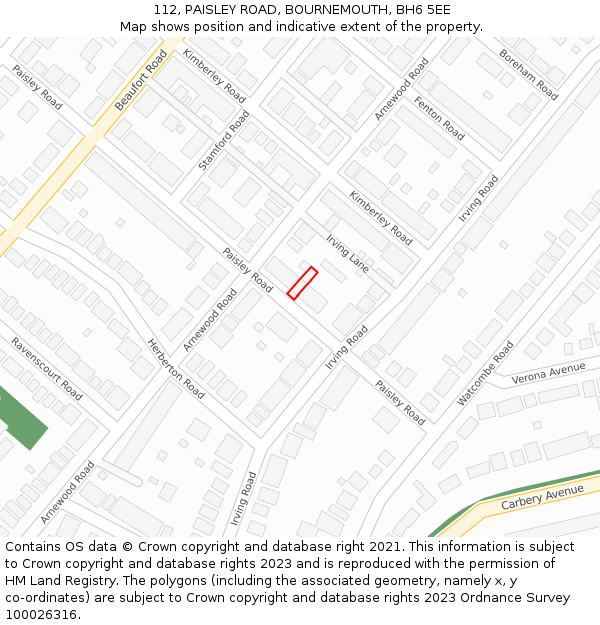 112, PAISLEY ROAD, BOURNEMOUTH, BH6 5EE: Location map and indicative extent of plot