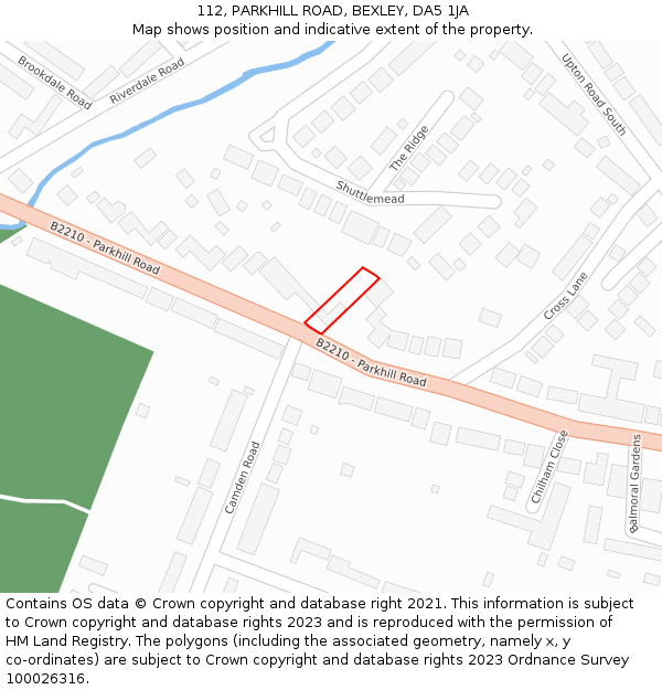112, PARKHILL ROAD, BEXLEY, DA5 1JA: Location map and indicative extent of plot