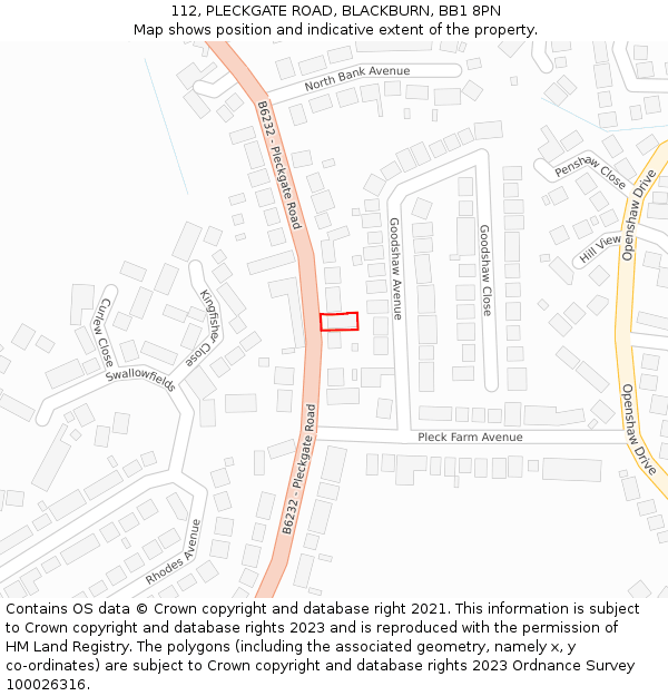 112, PLECKGATE ROAD, BLACKBURN, BB1 8PN: Location map and indicative extent of plot