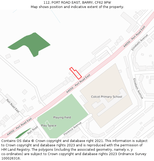 112, PORT ROAD EAST, BARRY, CF62 9PW: Location map and indicative extent of plot