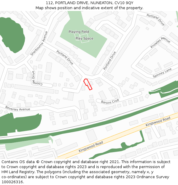 112, PORTLAND DRIVE, NUNEATON, CV10 9QY: Location map and indicative extent of plot