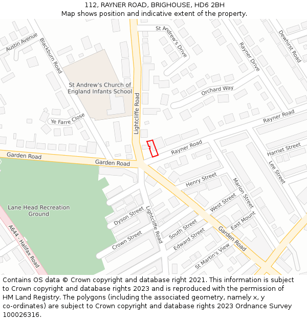 112, RAYNER ROAD, BRIGHOUSE, HD6 2BH: Location map and indicative extent of plot