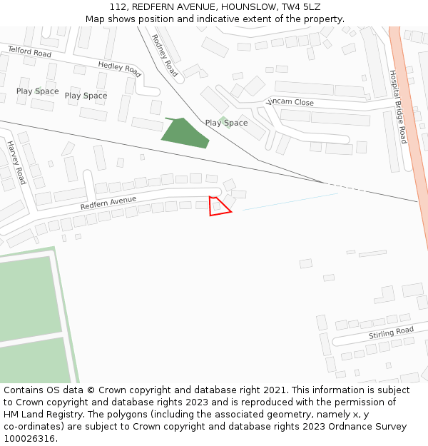 112, REDFERN AVENUE, HOUNSLOW, TW4 5LZ: Location map and indicative extent of plot