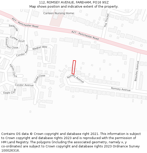 112, ROMSEY AVENUE, FAREHAM, PO16 9SZ: Location map and indicative extent of plot