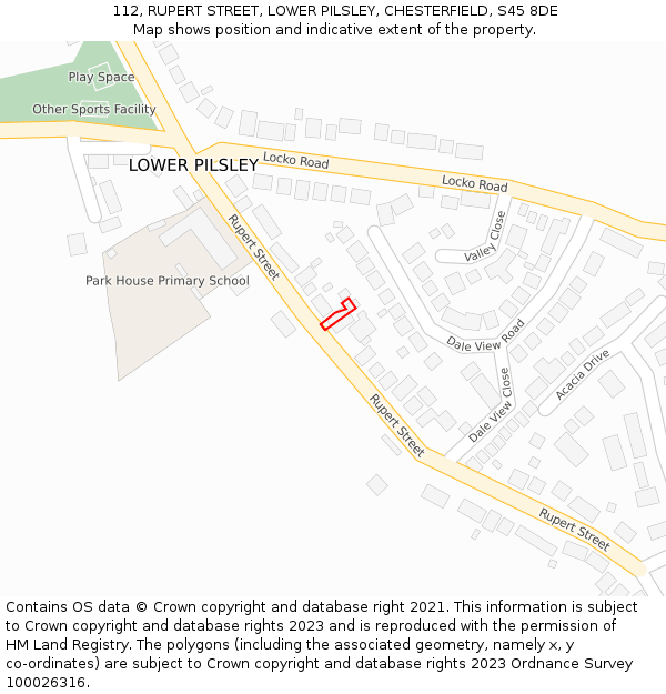 112, RUPERT STREET, LOWER PILSLEY, CHESTERFIELD, S45 8DE: Location map and indicative extent of plot