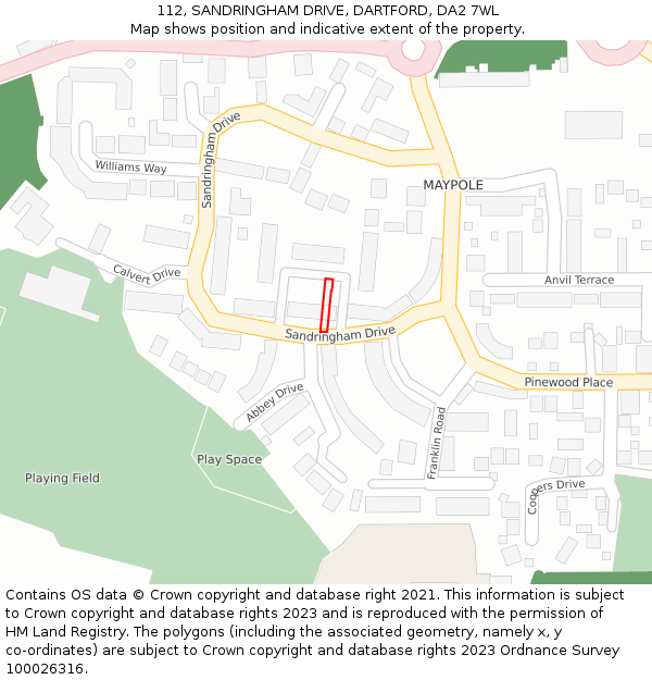 112, SANDRINGHAM DRIVE, DARTFORD, DA2 7WL: Location map and indicative extent of plot