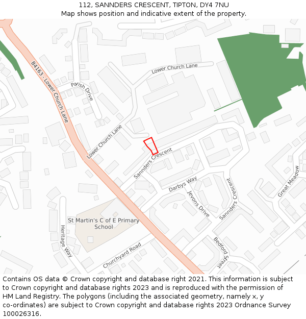 112, SANNDERS CRESCENT, TIPTON, DY4 7NU: Location map and indicative extent of plot