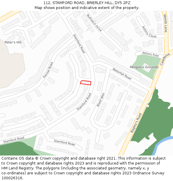 112, STAMFORD ROAD, BRIERLEY HILL, DY5 2PZ: Location map and indicative extent of plot