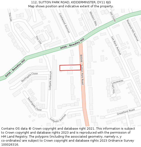 112, SUTTON PARK ROAD, KIDDERMINSTER, DY11 6JG: Location map and indicative extent of plot