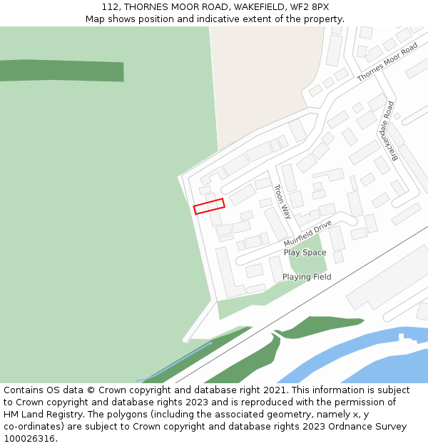 112, THORNES MOOR ROAD, WAKEFIELD, WF2 8PX: Location map and indicative extent of plot