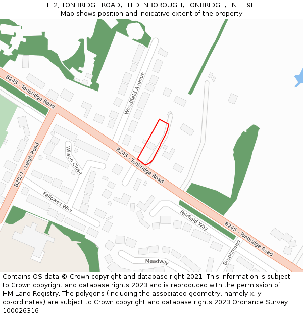 112, TONBRIDGE ROAD, HILDENBOROUGH, TONBRIDGE, TN11 9EL: Location map and indicative extent of plot