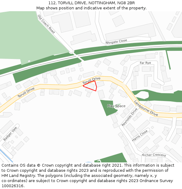 112, TORVILL DRIVE, NOTTINGHAM, NG8 2BR: Location map and indicative extent of plot